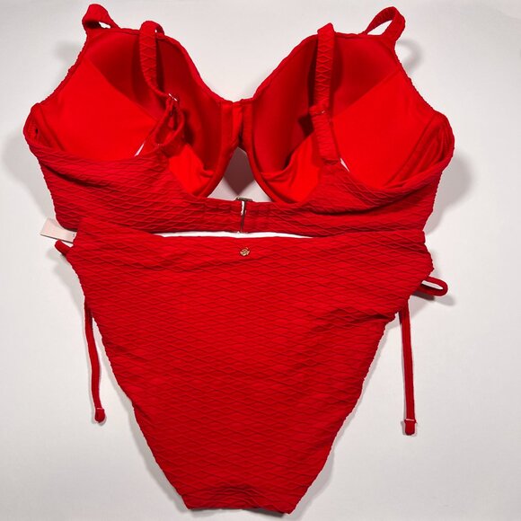 Victoria Secret 40D L TWIST FRONT Push Up Bikini Top Bottom Set Textured Red - Picture 2 of 11